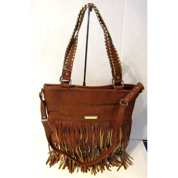 Steve Madden Shoulder Bag Soft Brown Leather Fringe Crossbody Boho Western - Picture 2 of 7